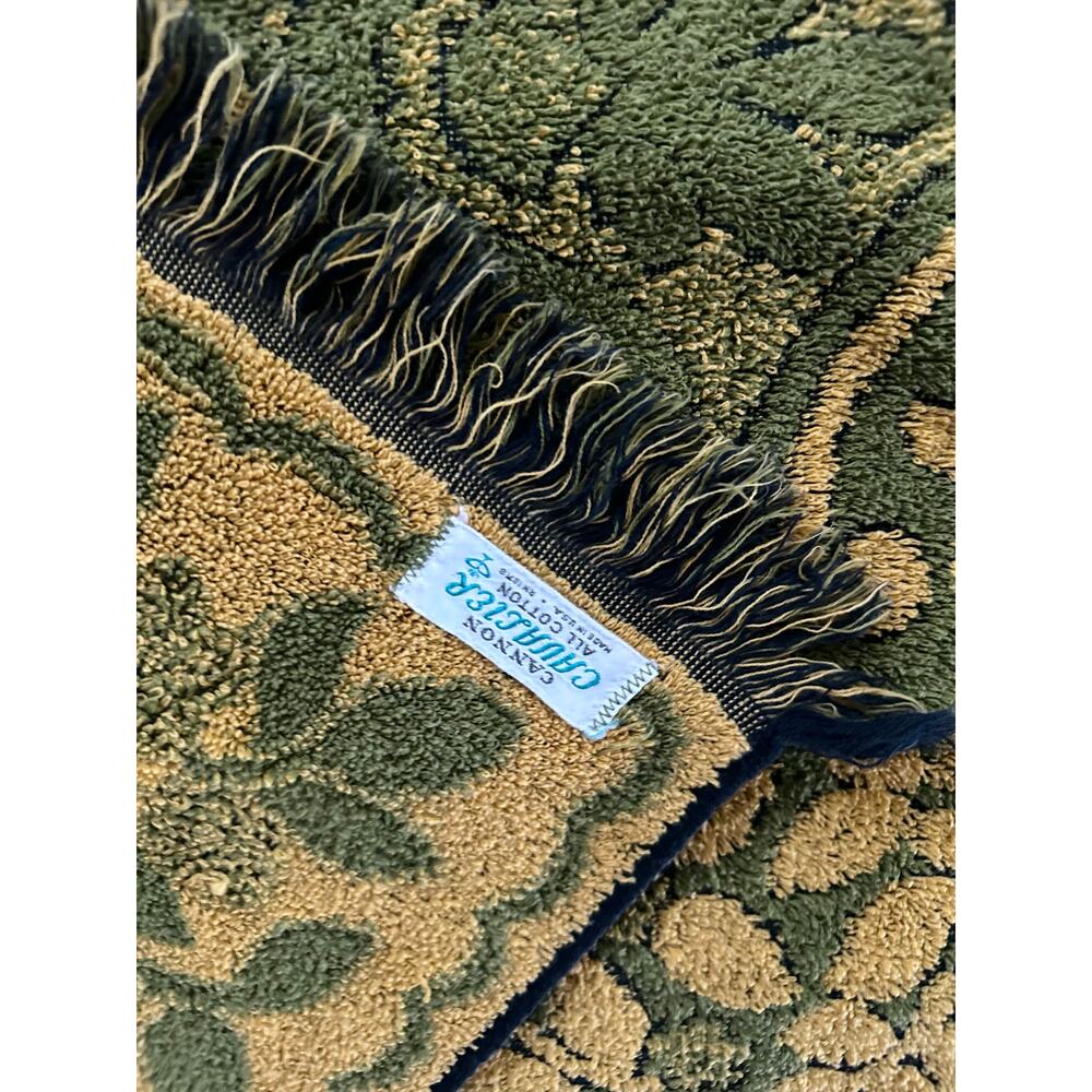 Cavalier Cannon USA Green Yellow Mid Century Mod Floral Scroll Bath Towel Set 5 - Picture 7 of 7